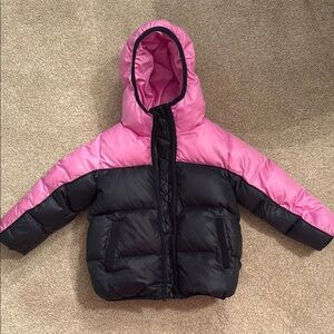 Crewcuts Pink and Black Hooded Puffer Coat